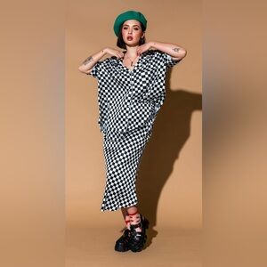 Dressed in Lala: Take Risks Checkerboard Satin Matching Skirt Set size L